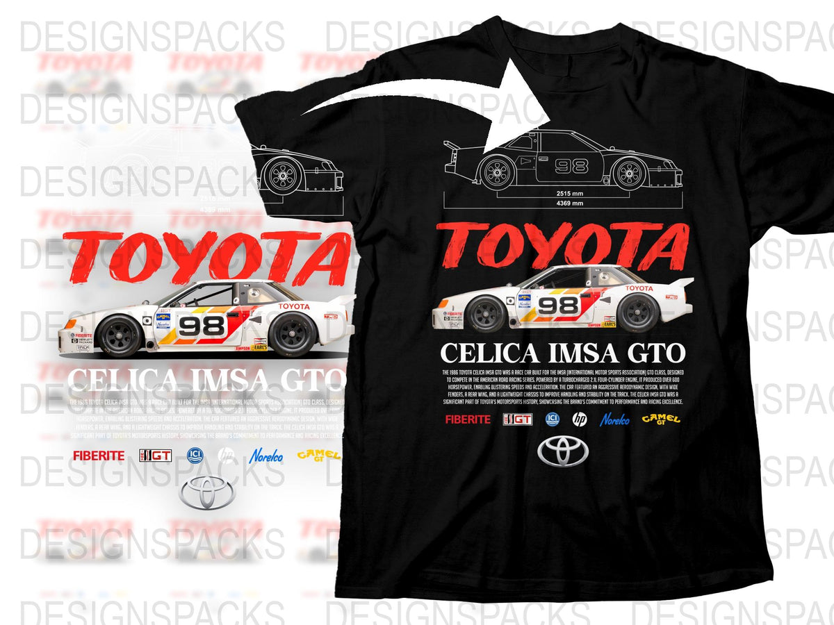 Toyota Celica IMSA GTO Race Car Graphic T-Shirt, Vintage Motorsport Tee, Auto Racing Collector's Item, Unisex Black Shirt