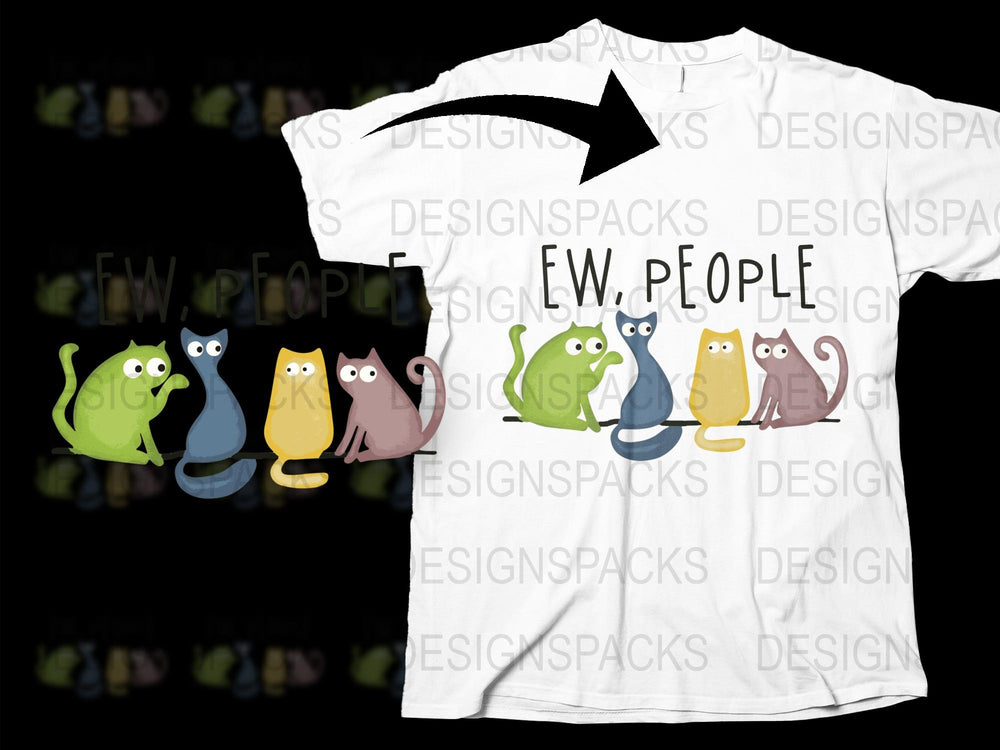 Funny Cat T-Shirt, Ew People Graphic Tee, Cute Cats in Colorful Design, Unisex Cat Lover Gift
