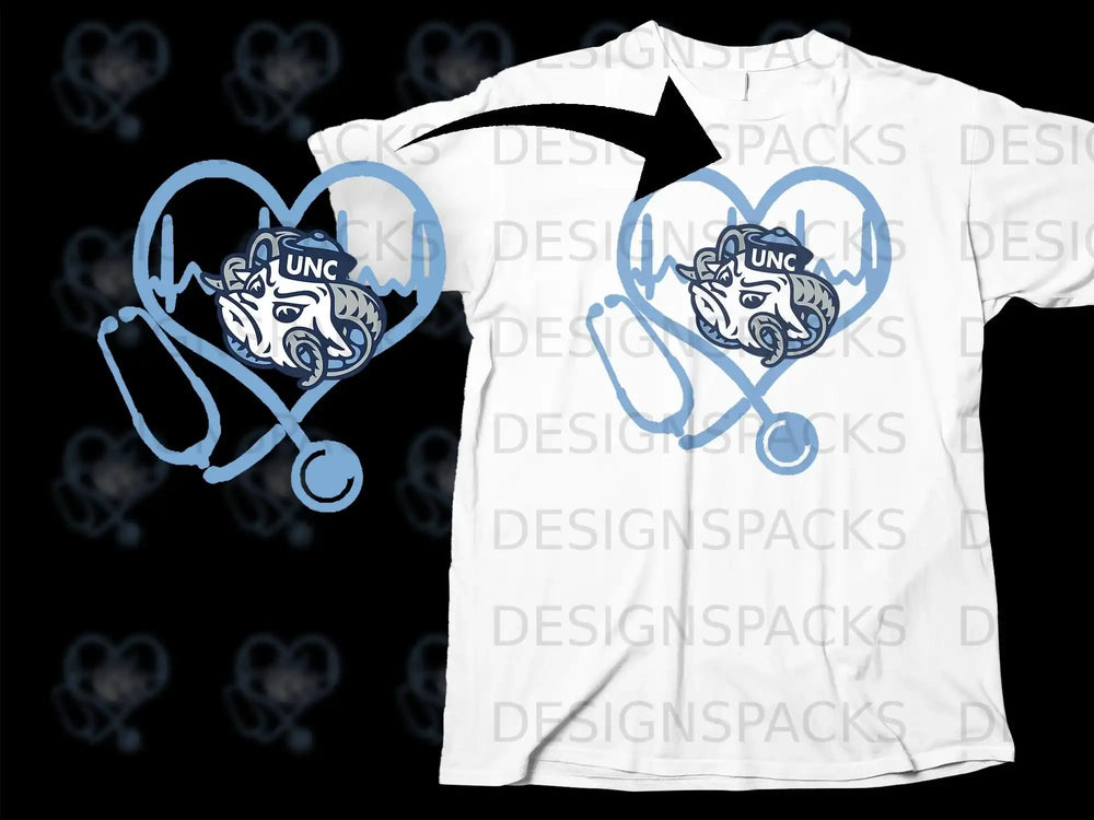 UNC Heartbeat Stethoscope Design T-Shirt for Fans