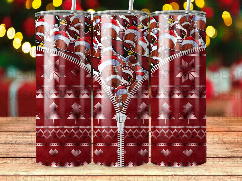 Arizona Cardinals themed tumbler with a zip closure design and knitted pattern.