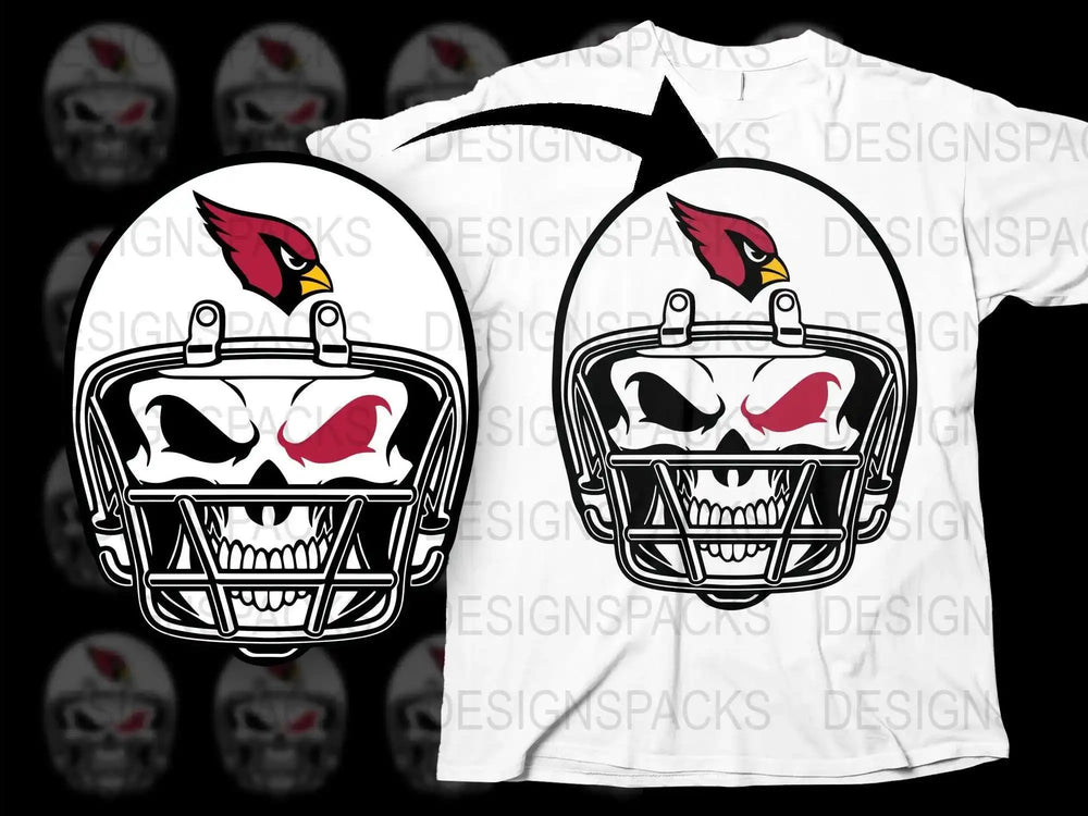 Arizona Cardinals Skull Helmet Graphic T-Shirt, Unique Sports Fan Apparel, Cotton White Tee