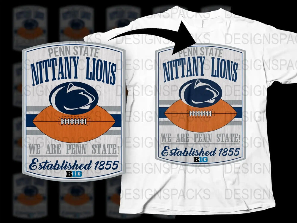Penn State Nittany Lions T-Shirt, Vintage Football Design, Established 1855, College Sports Apparel