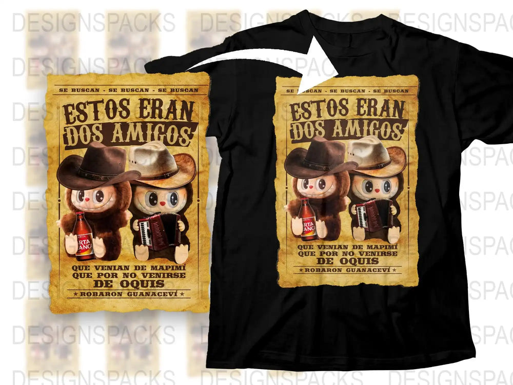 Dos Amigos Mexican Themed T-Shirt, Unique Graphic Tee, Western Style Shirt, Vintage Poster Print, Unisex Clothing
