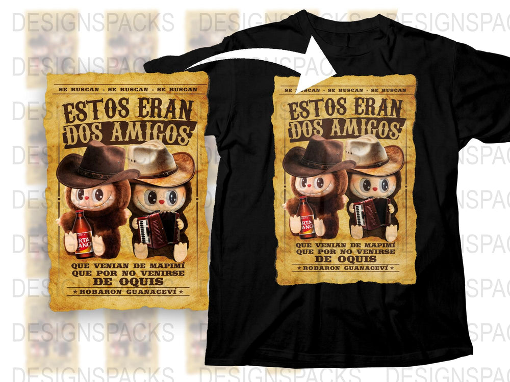 Dos Amigos Mexican Themed T-Shirt, Unique Graphic Tee, Western Style Shirt, Vintage Poster Print, Unisex Clothing