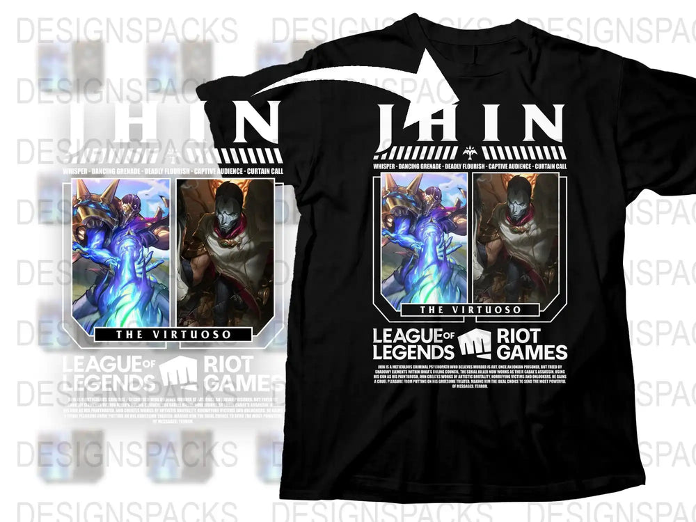 League of Legends The Virtuoso Jhin T-Shirt, Riot Games Official Merchandise, Graphic Tee, Gaming Apparel, Unisex Black Cotton Shirt