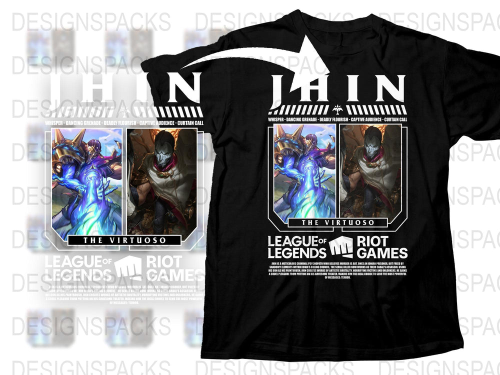 League of Legends The Virtuoso Jhin T-Shirt, Riot Games Official Merchandise, Graphic Tee, Gaming Apparel, Unisex Black Cotton Shirt