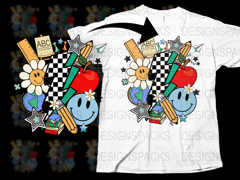 Colorful Teacher Themed T-Shirt, ABC Apple Pencil Graphics, Fun Educator Gift, Unisex Teacher Appreciation Tee