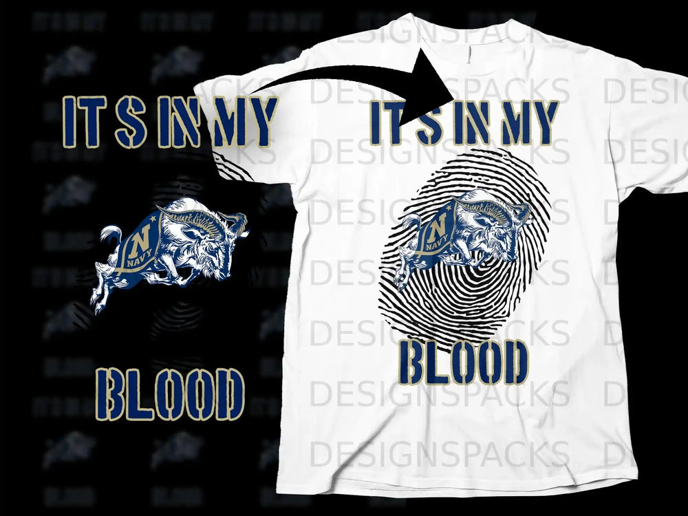Its In My Blood Navy T-Shirt Navy Goat Fan Apparel