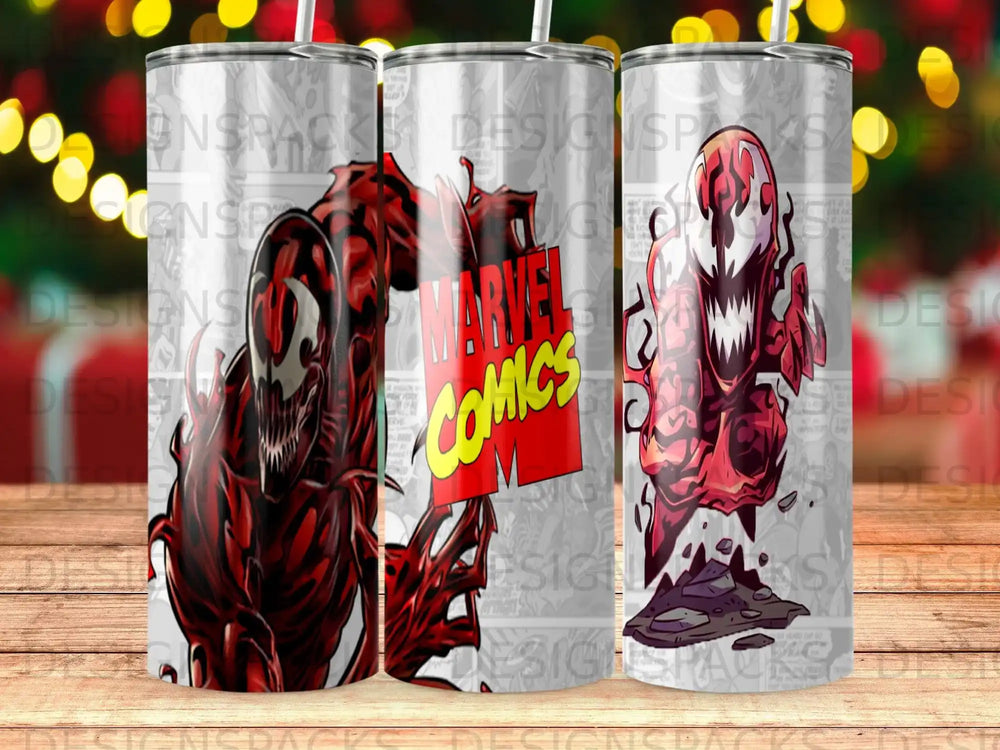 Carnage Marvel Comics character on a tumbler design with red and white colors.