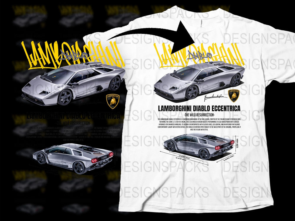 Lamborghini Diablo Eccentrica T-Shirt, Vintage Car Enthusiast, Classic Supercar Tee, Collectible Automotive Apparel