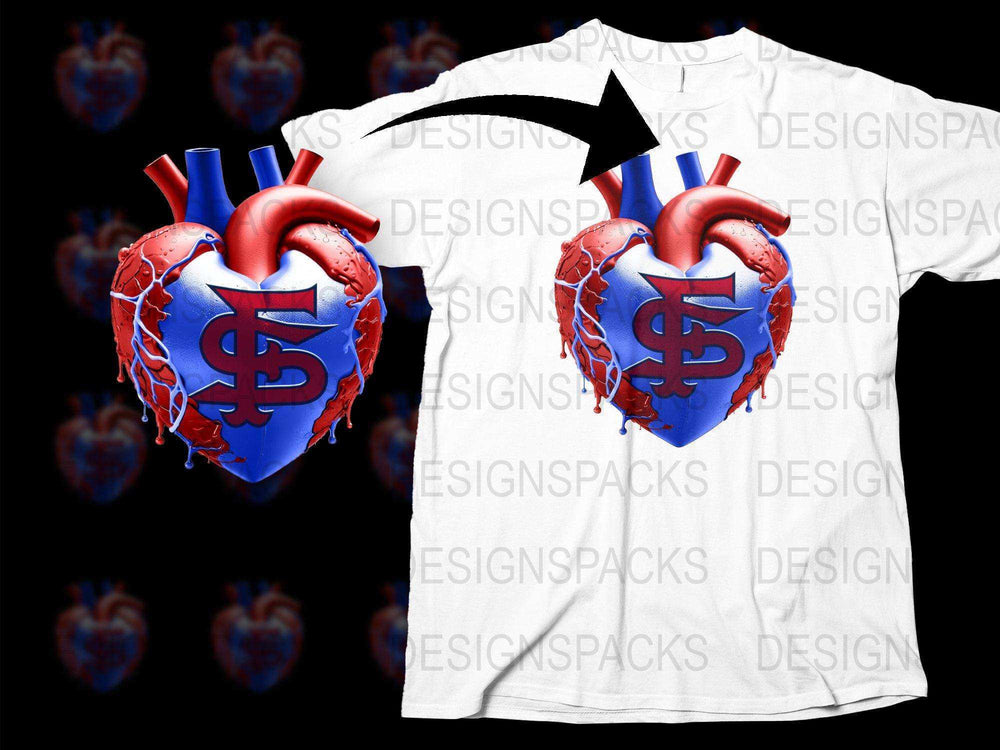 Men's Graphic T-Shirt with 3D Heart and Dollar Sign Design, Bold Blue and Red, Casual Streetwear Tee