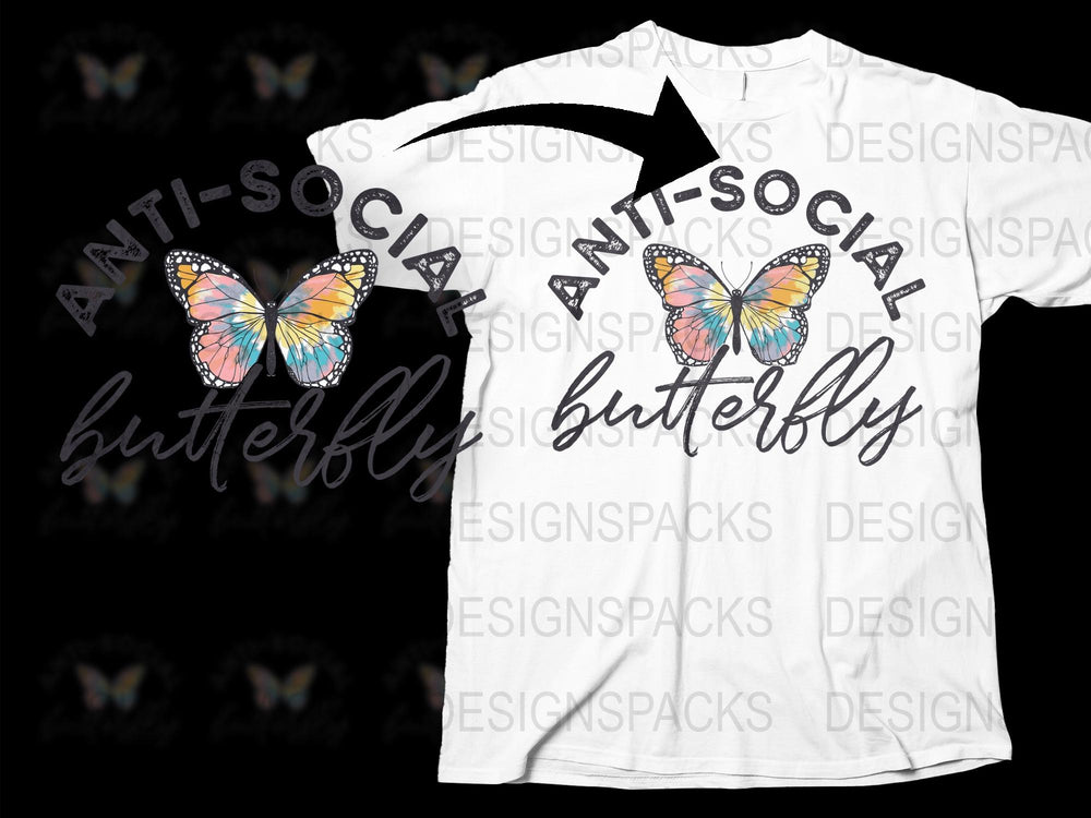 Anti-Social Butterfly T-Shirt, Colorful Butterfly Graphic Tee, Trendy Statement Shirt for Casual Wear