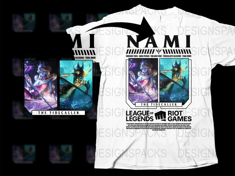 League of Legends Nami T-Shirt, The Tidecaller Graphic Tee, Gamer Clothing, Unisex White T-Shirt