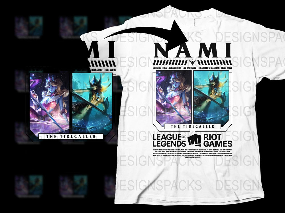 League of Legends Nami T-Shirt, The Tidecaller Graphic Tee, Gamer Clothing, Unisex White T-Shirt