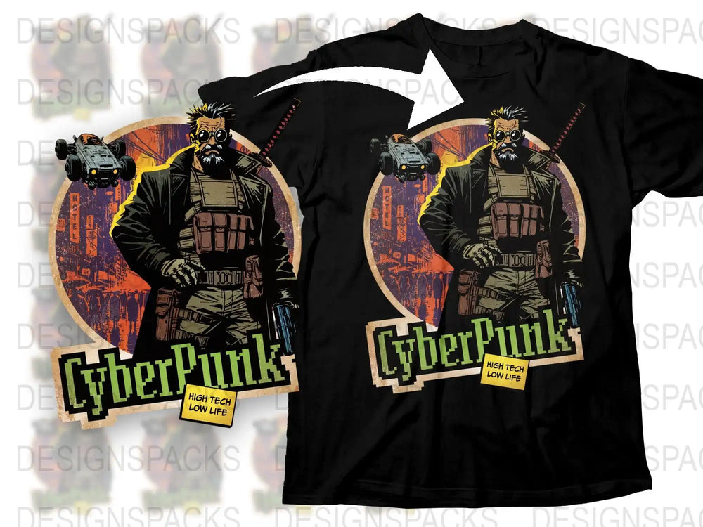 Cyberpunk Graphic T-Shirt, High Tech Low Life, Urban Sci-Fi Apparel, Futuristic Design Tee, Unique Gamer Clothing, Gift for Geeks