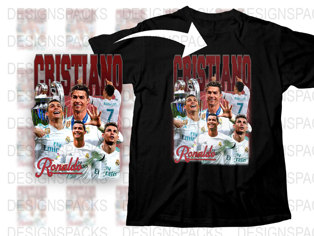 Cristiano Ronaldo Fan T-shirt, Soccer Sports Graphic Tee, Football Player Montage Shirt