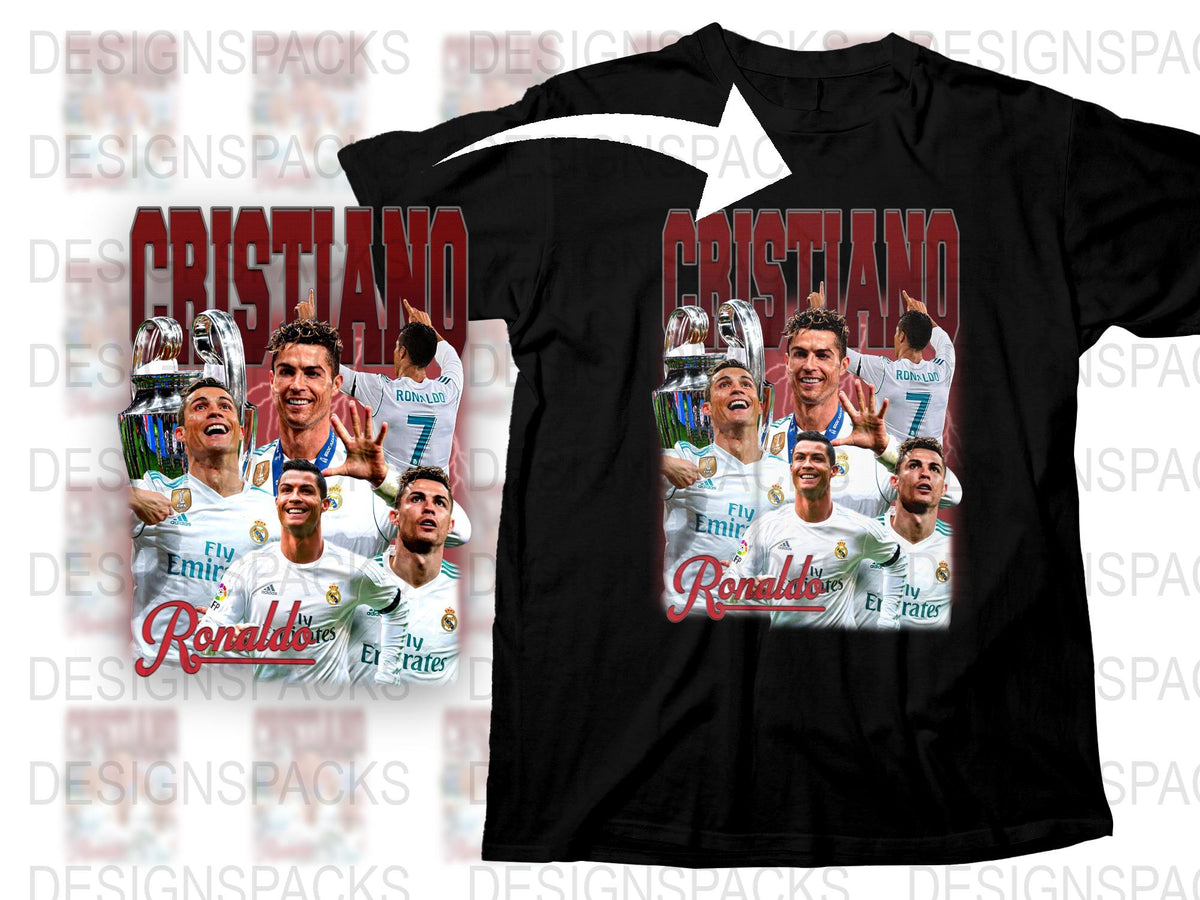 Cristiano Ronaldo Fan T-shirt, Soccer Sports Graphic Tee, Football Player Montage Shirt