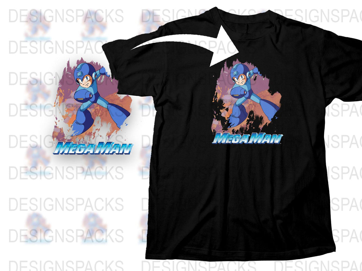 Mega Man Graphic T-Shirt, Classic Video Game Character Tee, Retro Gamer Apparel, Black Cotton Shirt
