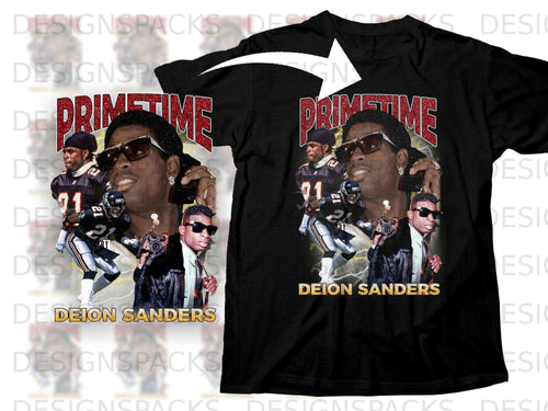 Deion Sanders on black t-shirt with 