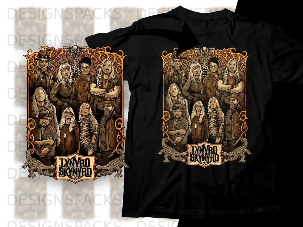Lynyrd Skynyrd band members with crocodiles above the band name.