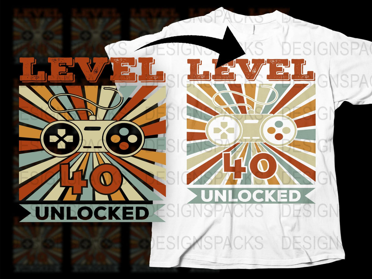 Level 40 Unlocked T-Shirt, Vintage Gaming Graphic Tee, Retro Gamer Birthday Gift, Men's and Women's White Shirt