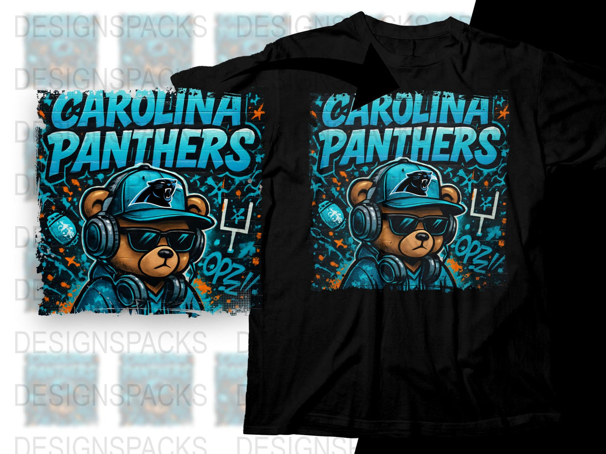 Carolina Panthers Inspired Graphic T-Shirt, Urban Bear DJ Design, Cool Sports Fan Apparel