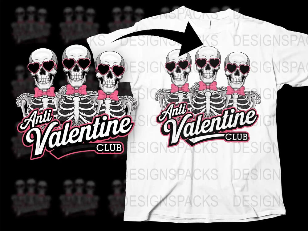 Anti Valentine Club T-Shirt, Gothic Skull Graphic Tee, Punk Style Black and White Shirt for Singles Awareness Day