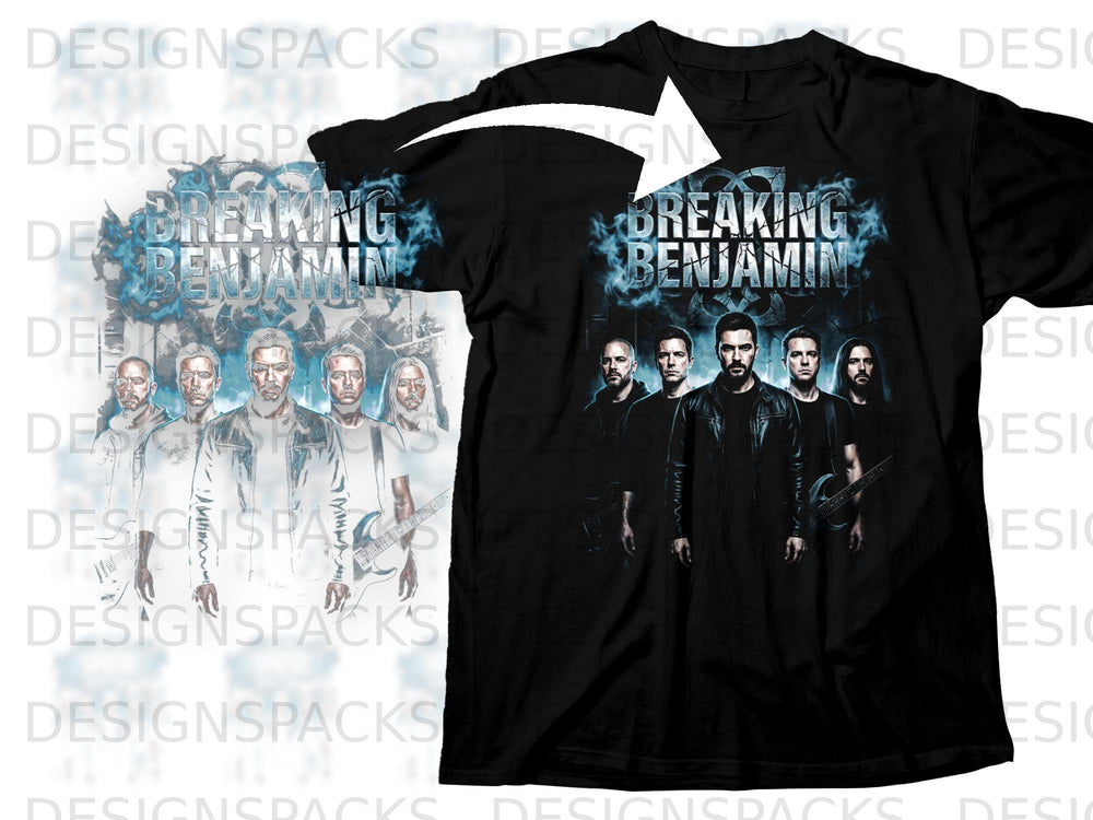 Black t-shirt with Breaking Benjamin band members and logo graphic.