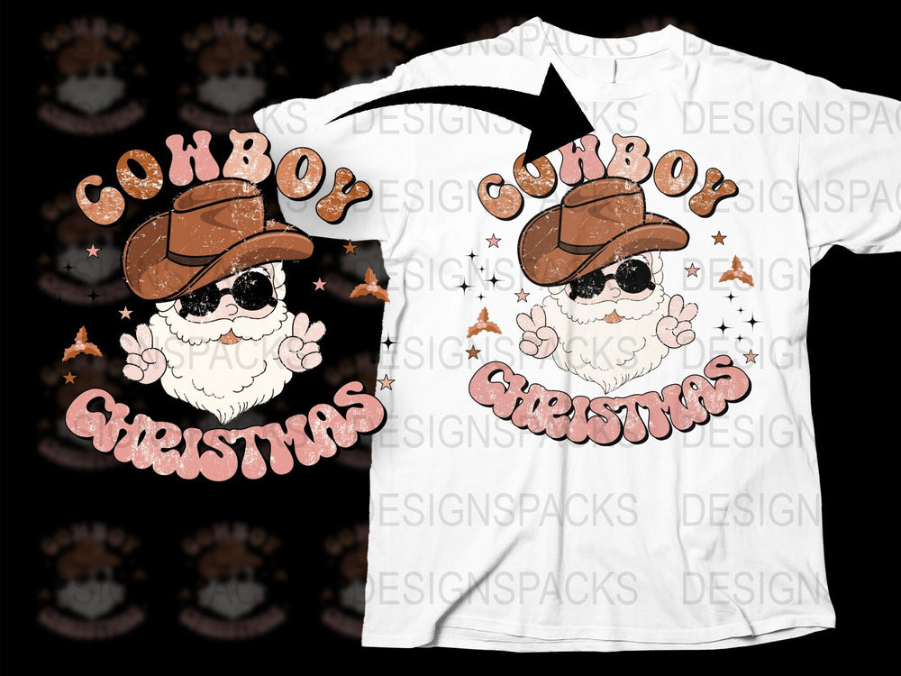 Cowboy Christmas T-Shirt, Cute Holiday Graphic Tee, Kids Western Festive Shirt, Casual Holiday Wear for Boys and Girls