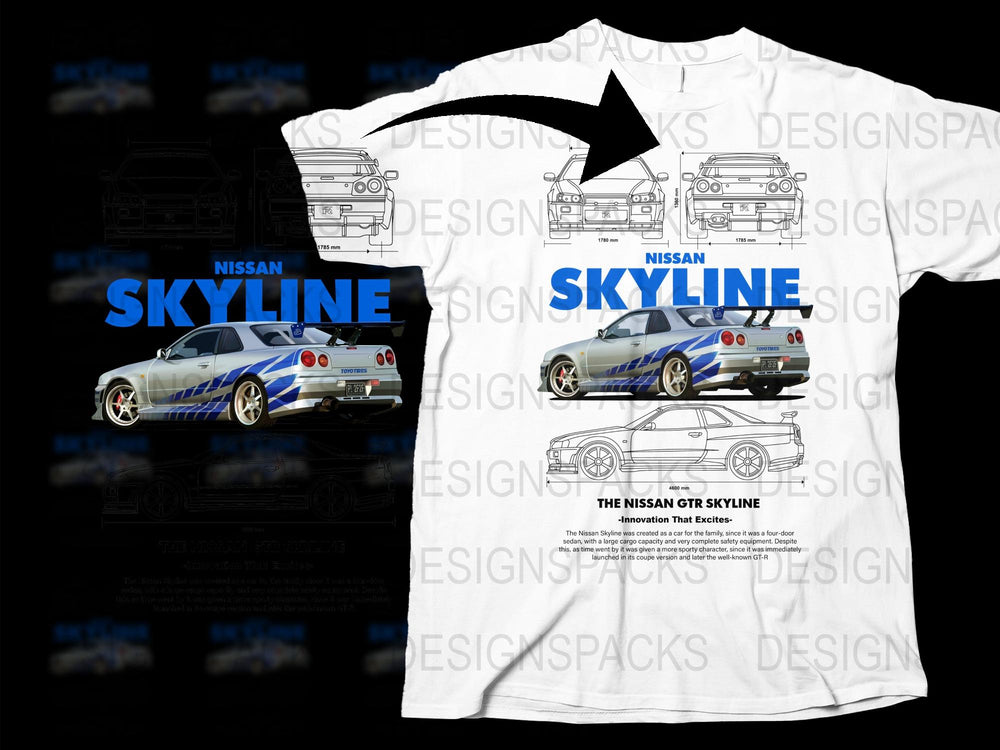 Nissan Skyline GTR Inspired T-Shirt, Automotive Enthusiast, JDM Car Design, Men's White Graphic Tee