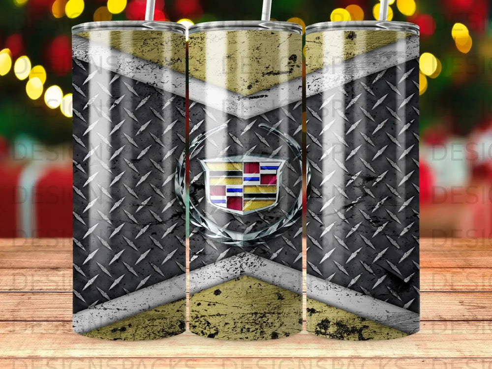 Cadillac Emblem Diamond Plate Gold Black Tumbler product type