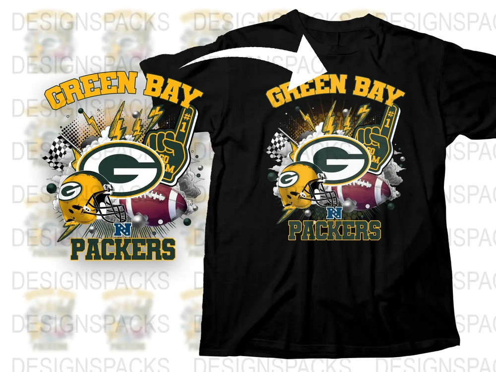Green Bay Packers T-Shirt, Football Team Fan Gear, Retro Graphic Tee, Black Sports Shirt