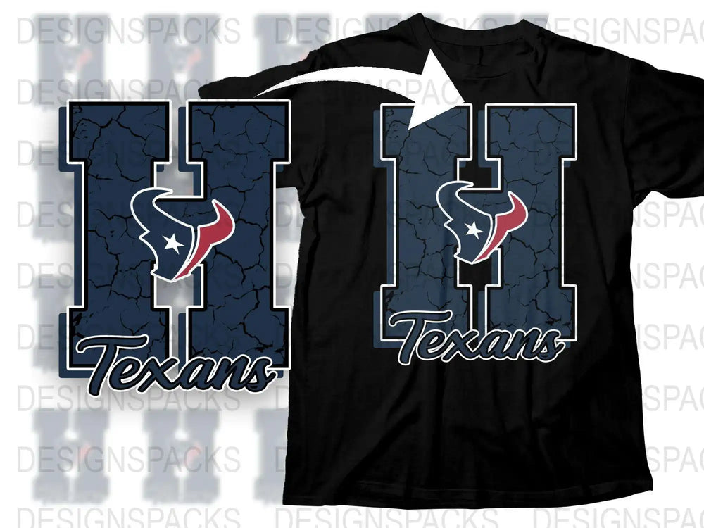 Houston Texans Themed T-Shirt, Sports Fan Apparel, Navy Blue Cracked Design, Adult Sizes