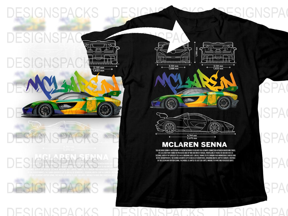 McLaren Senna Graphic T-Shirt, Colorful Racing Cars Design, Urban Street Art Style, Automotive Enthusiast Apparel