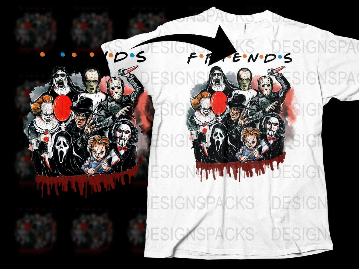 Horror Movie Icons T-Shirt, Classic Villains Graphic Tee, Unisex Horror Film Fan Apparel