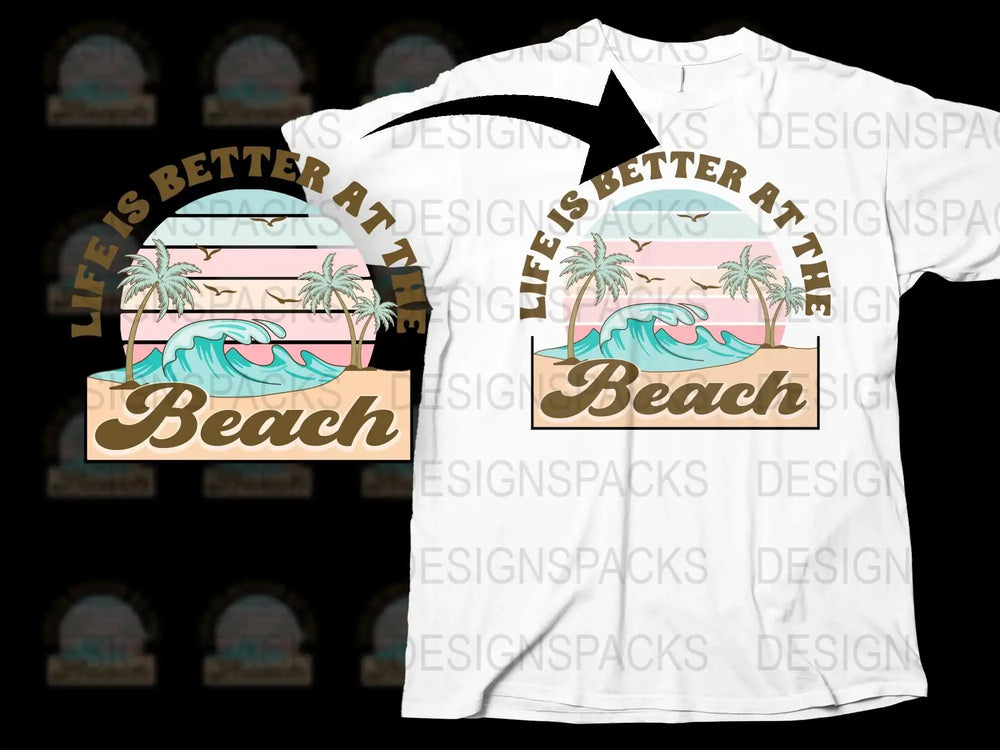 Life's Better at the Beach T-Shirt, Tropical Sunset Palm Tree Graphic Tee, Summer Fashion Top