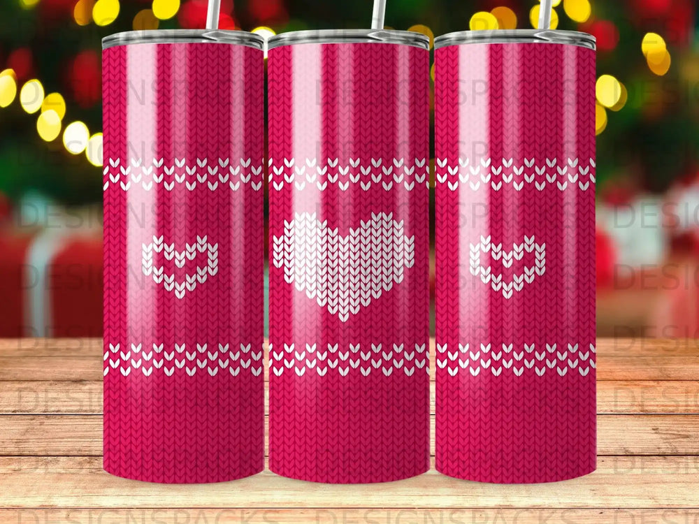 Pink Knit Pattern White Hearts Valentines Tumbler product type
