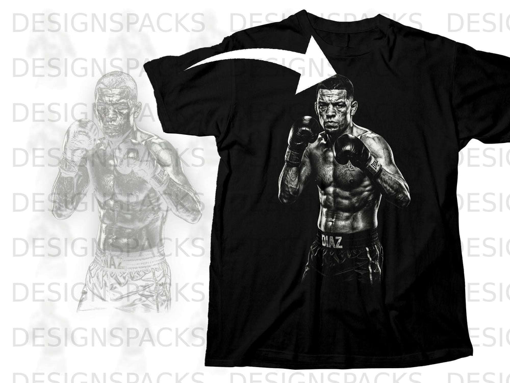 Black t-shirt with Nate Diaz graphic and faint outline of fighter.