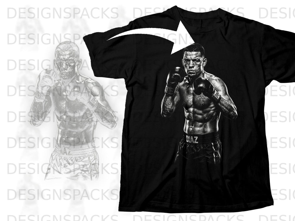 Black t-shirt with Nate Diaz graphic and faint outline of fighter.