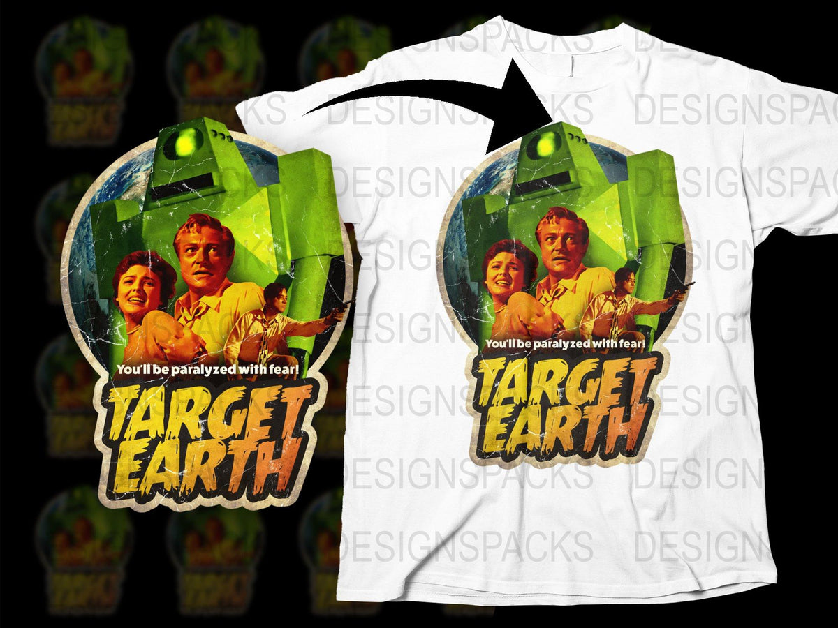Vintage Target Earth Movie T-Shirt, Classic Sci-Fi Graphic Tee, Retro Film Poster Design, Unisex Clothing