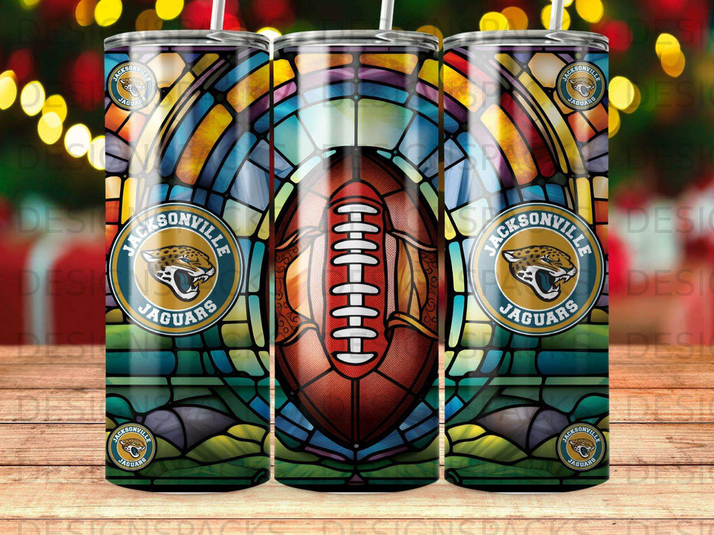 Jacksonville Jaguars football with stained glass mosaic background.