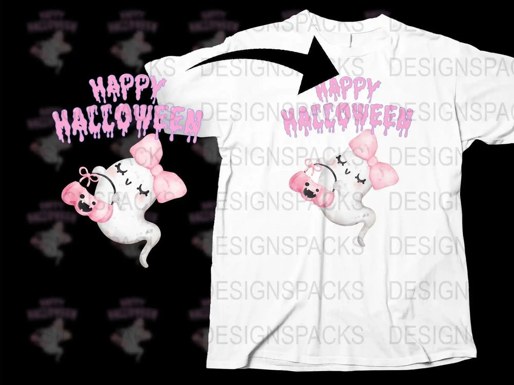 Happy Halloween Ghost T-Shirt, Cute Pink Ghosts, Fun Spooky Holiday Apparel, Unisex Halloween Tee Design