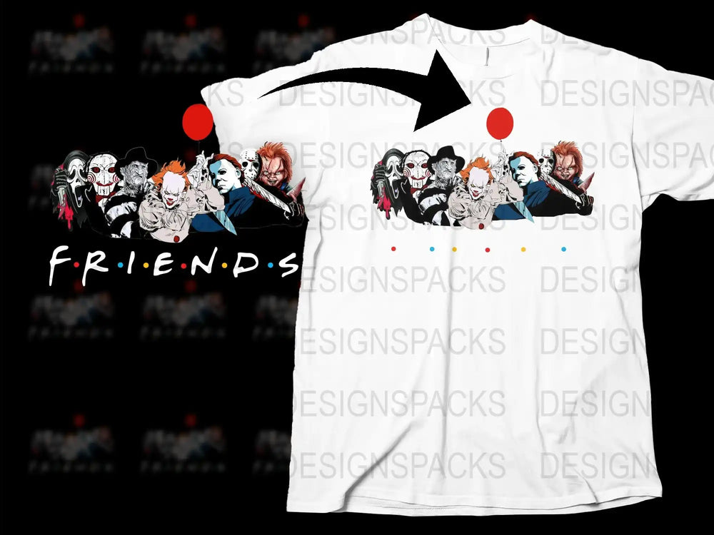 Friends Horror Villains Mashup T-Shirt, Unique Graphic Tee, Unisex Casual Shirt for Halloween