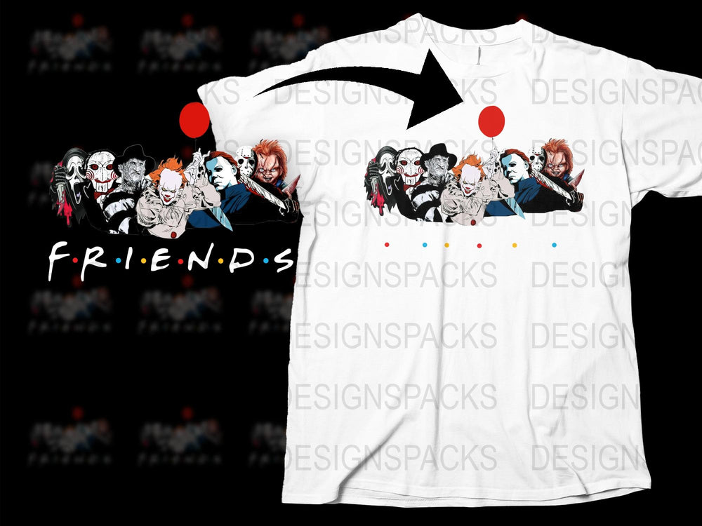 Friends Horror Villains Mashup T-Shirt, Unique Graphic Tee, Unisex Casual Shirt for Halloween