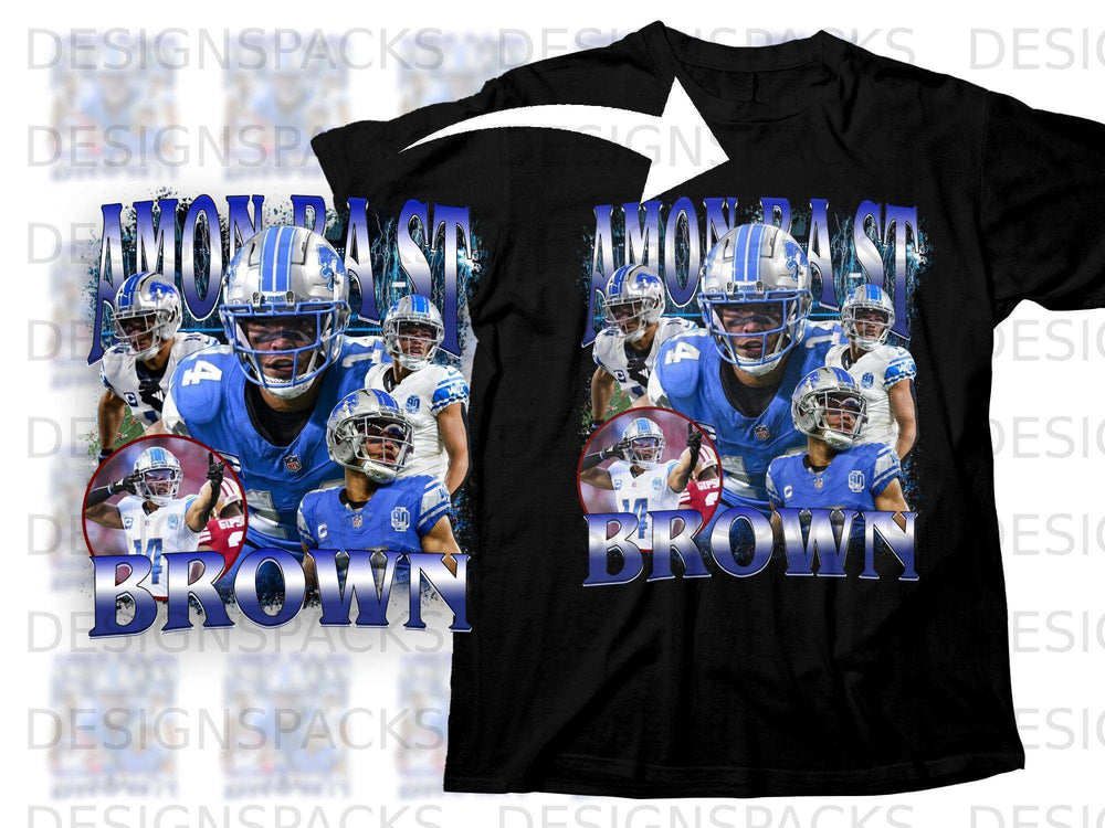 Detroit Lions player in blue jersey with "BROWN" text.