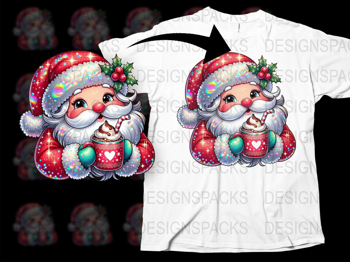 Festive Christmas Santa T-Shirt, Cute Holiday Santa Claus Graphic Tee, Red and White Kids and Adults Shirt
