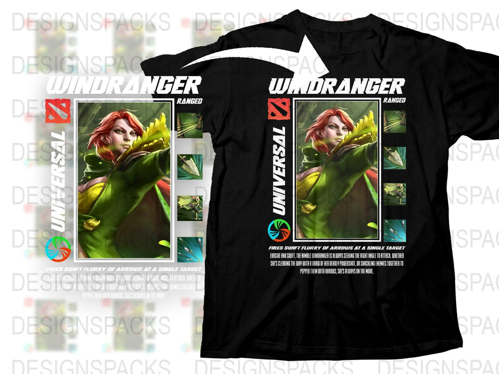 Windranger Dota 2 Graphic T-Shirt, Gaming Hero Tee, Unisex Black Cotton Shirt, Video Game Apparel
