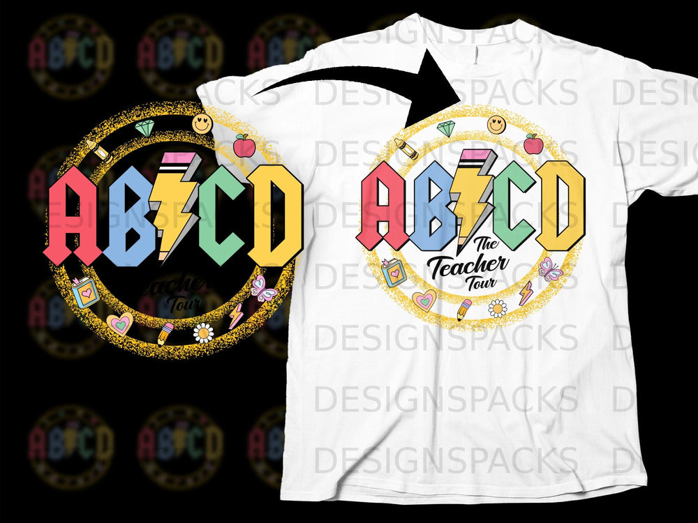 Teachers can rock this "ABCD" design with lightning bolts and school icons.
