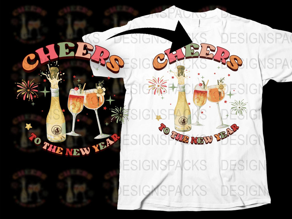 Cheers to the New Year T-Shirt, Festive Holiday Party Tee, Unisex Graphic Shirt with Champagne and Fireworks Design