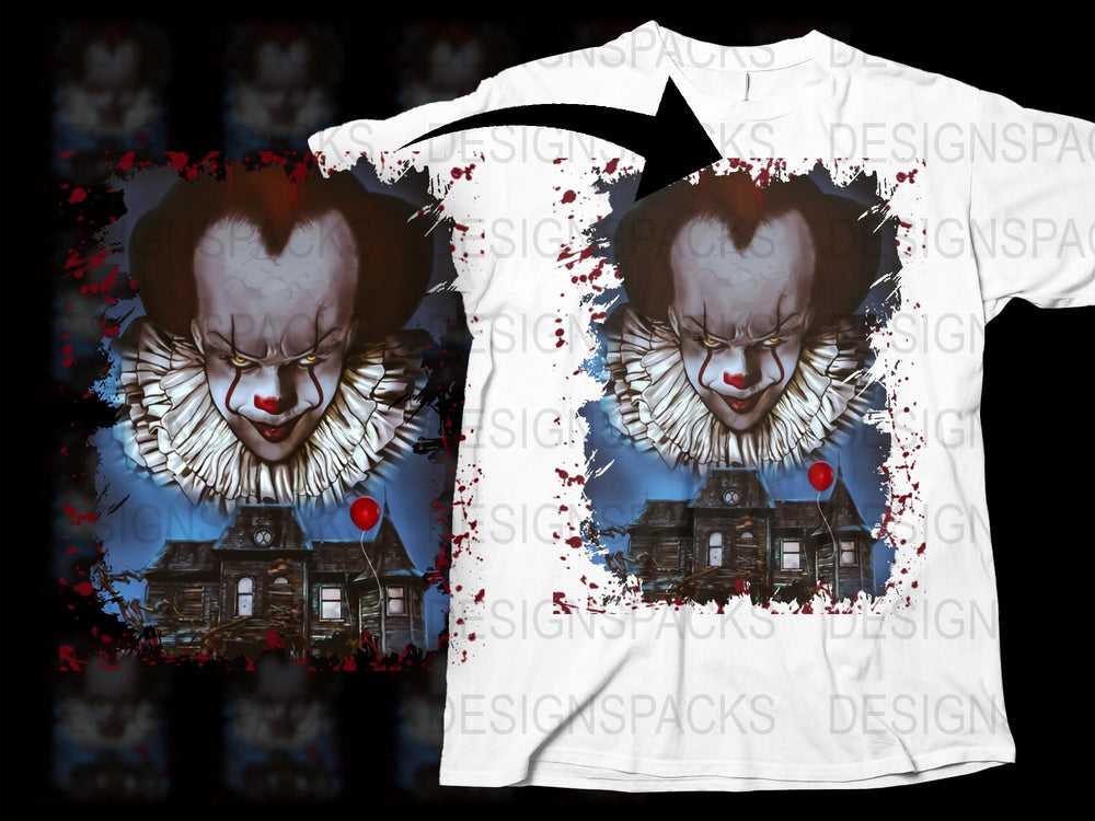Horror Clown T-Shirt, Haunted House Graphic Tee, Scary Movie Fan, Blood Splatter Design, Unique Halloween Apparel